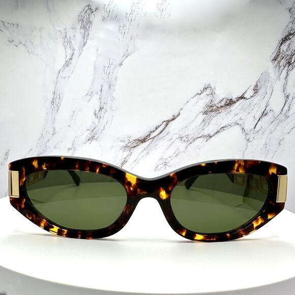 New VERSACE Sunglasses Brown Gold Acetate & Metal Cat Eye w/ Case